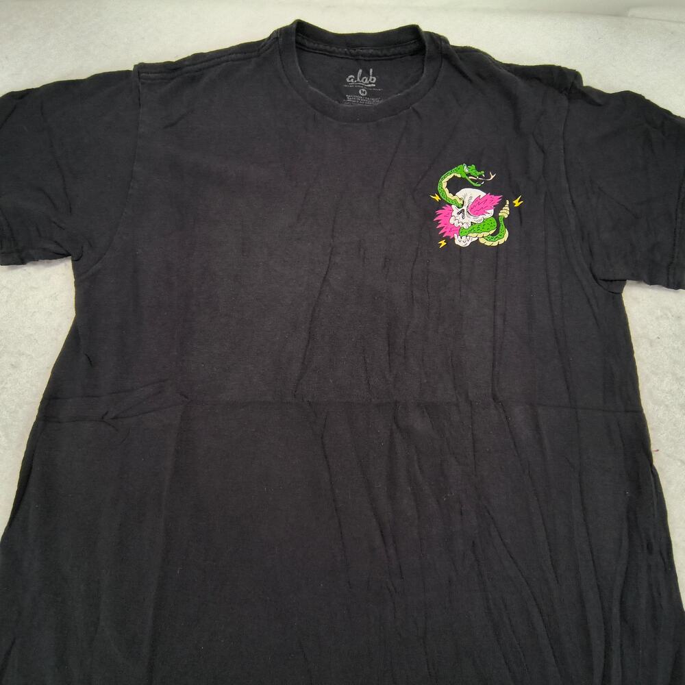ALAB Casual Crew Neck Graphic Short Sleeve Shirt Mens Size Medium M Black